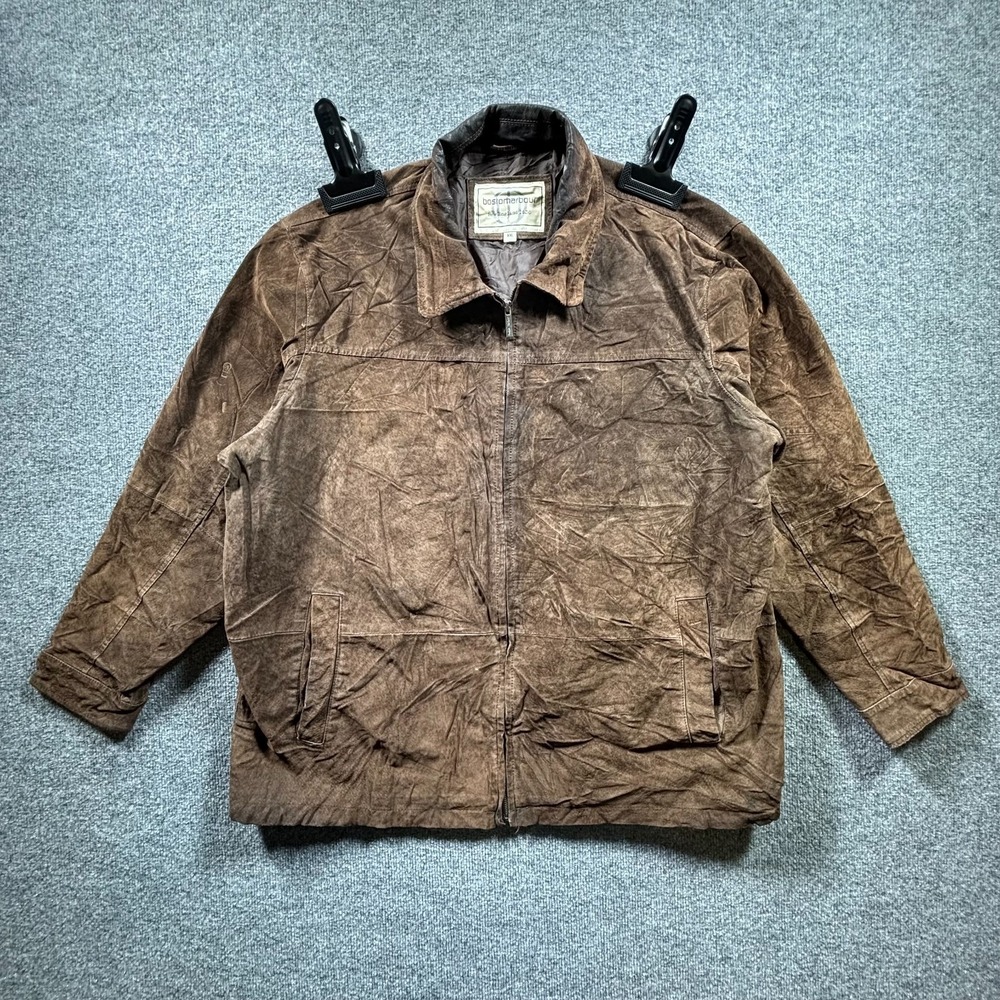 Vintage Boston Harbour Bomber Jacket Mens 2XL Brown Leather Full Zip Workwear